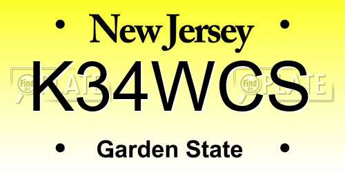 K34WCS New Jersey License Plate