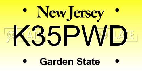 K35PWD New Jersey License Plate