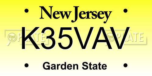 K35VAV New Jersey License Plate