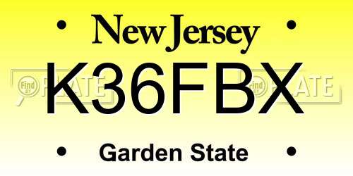 K36FBX New Jersey License Plate