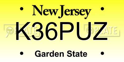 K36PUZ New Jersey License Plate