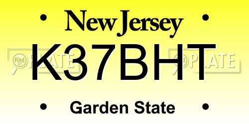 K37BHT New Jersey License Plate