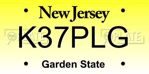 K37PLG New Jersey License Plate