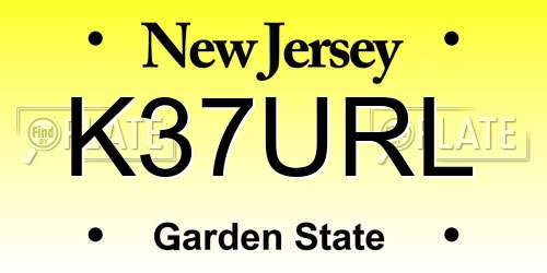 K37URL New Jersey License Plate