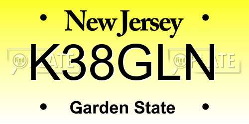 K38GLN New Jersey License Plate