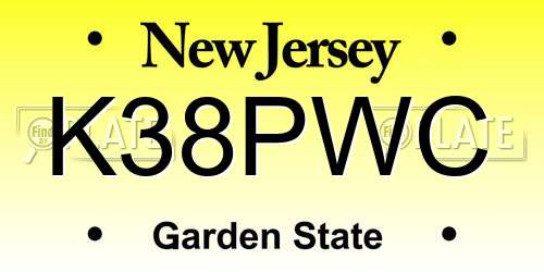 K38PWC New Jersey License Plate