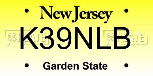 K39NLB New Jersey License Plate