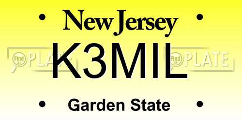 K3MIL New Jersey License Plate