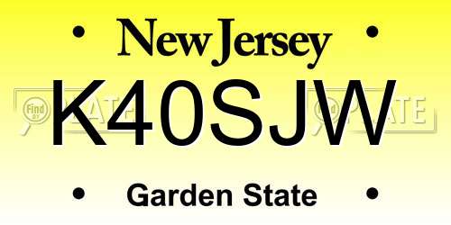 K40SJW New Jersey License Plate