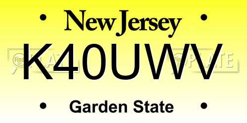 K40UWV New Jersey License Plate