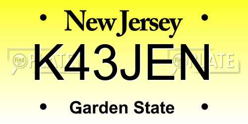 K43JEN New Jersey License Plate