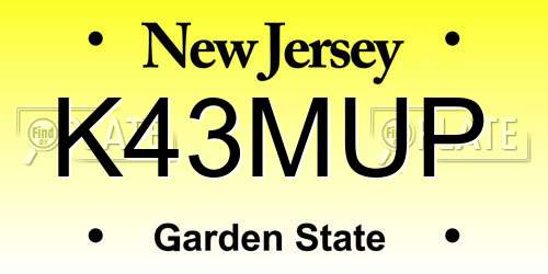 K43MUP New Jersey License Plate