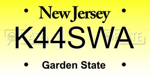 K44SWA New Jersey License Plate