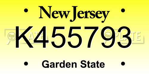 K455793 New Jersey License Plate
