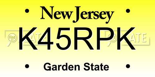 K45RPK New Jersey License Plate