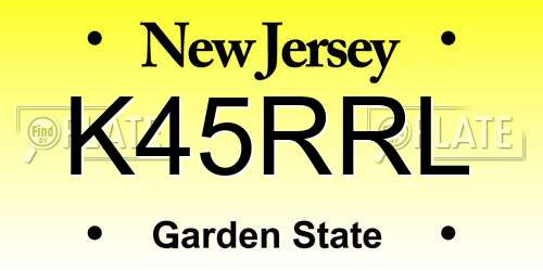 K45RRL New Jersey License Plate