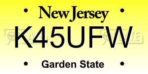 K45UFW New Jersey License Plate