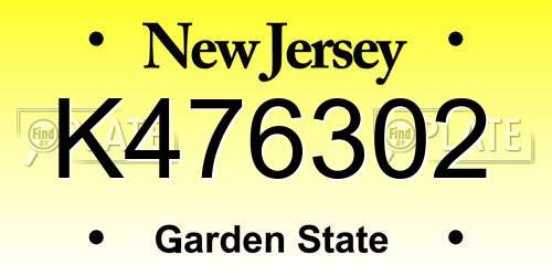 K476302 New Jersey License Plate
