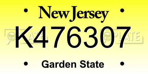 K476307 New Jersey License Plate