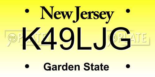 K49LJG New Jersey License Plate