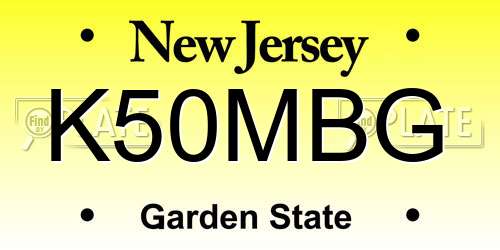 K50MBG New Jersey License Plate