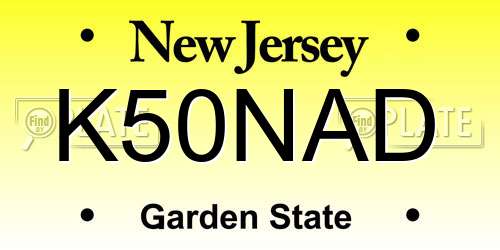 K50NAD New Jersey License Plate