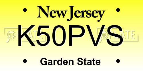 K50PVS New Jersey License Plate