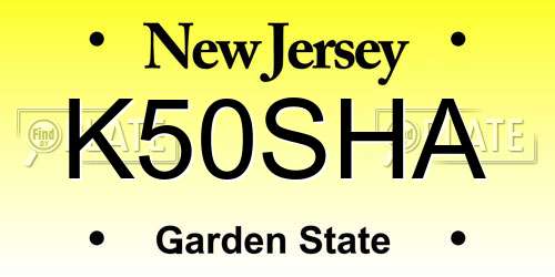 K50SHA New Jersey License Plate