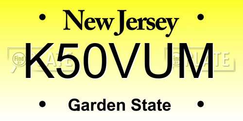 K50VUM New Jersey License Plate