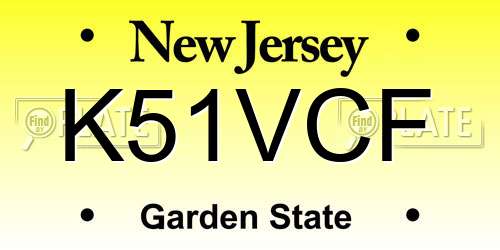 K51VCF New Jersey License Plate