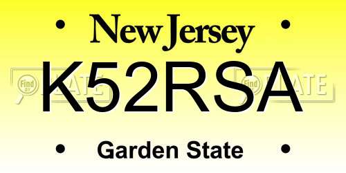 K52RSA New Jersey License Plate