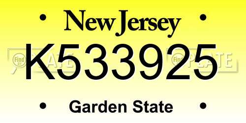 K533925 New Jersey License Plate