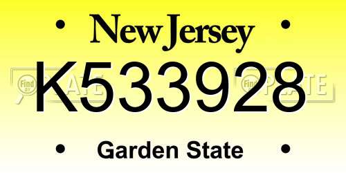 K533928 New Jersey License Plate