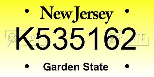 K535162 New Jersey License Plate