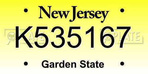K535167 New Jersey License Plate