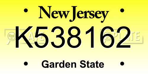 K538162 New Jersey License Plate