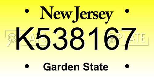 K538167 New Jersey License Plate