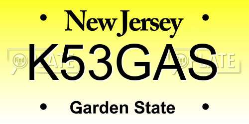 K53GAS New Jersey License Plate