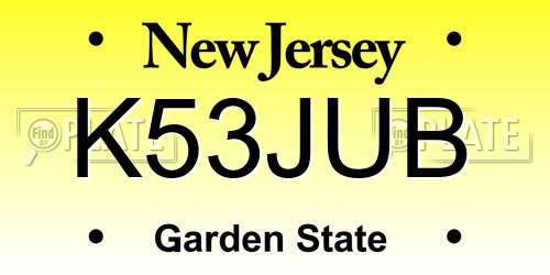 K53JUB New Jersey License Plate