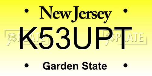 K53UPT New Jersey License Plate