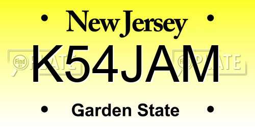K54JAM New Jersey License Plate
