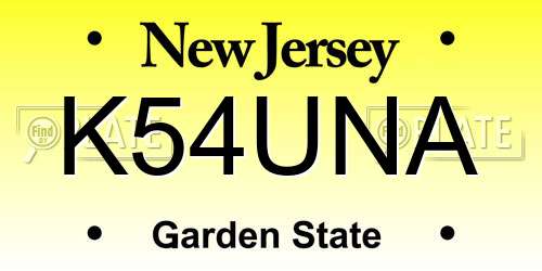 K54UNA New Jersey License Plate
