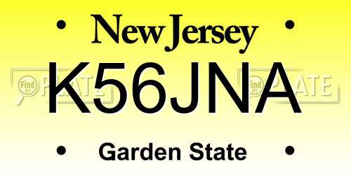 K56JNA New Jersey License Plate