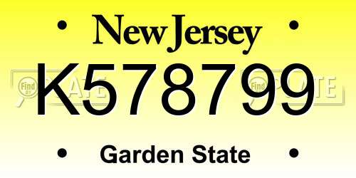 K578799 New Jersey License Plate