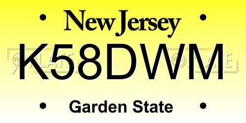 K58DWM New Jersey License Plate