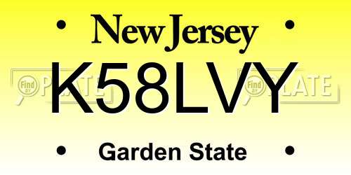 K58LVY New Jersey License Plate