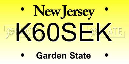 K60SEK New Jersey License Plate