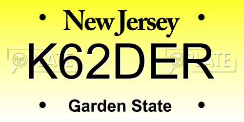 K62DER New Jersey License Plate