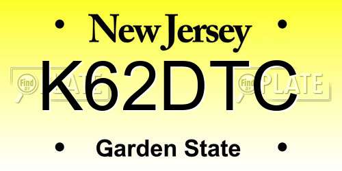 K62DTC New Jersey License Plate
