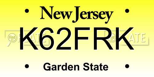 K62FRK New Jersey License Plate
